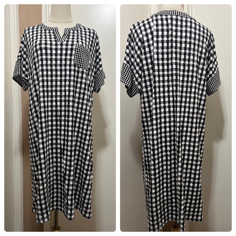 Chico’s Black and White Check Short Sleeve Dress Large 12